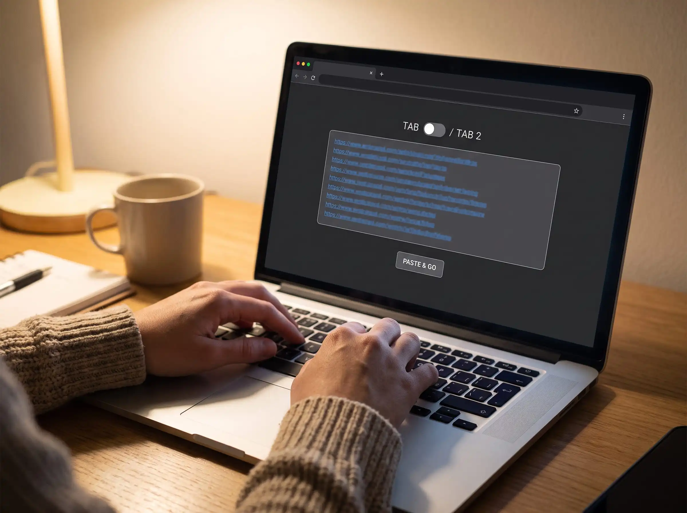 Person typing Kwai video links into a browser to start a bulk download