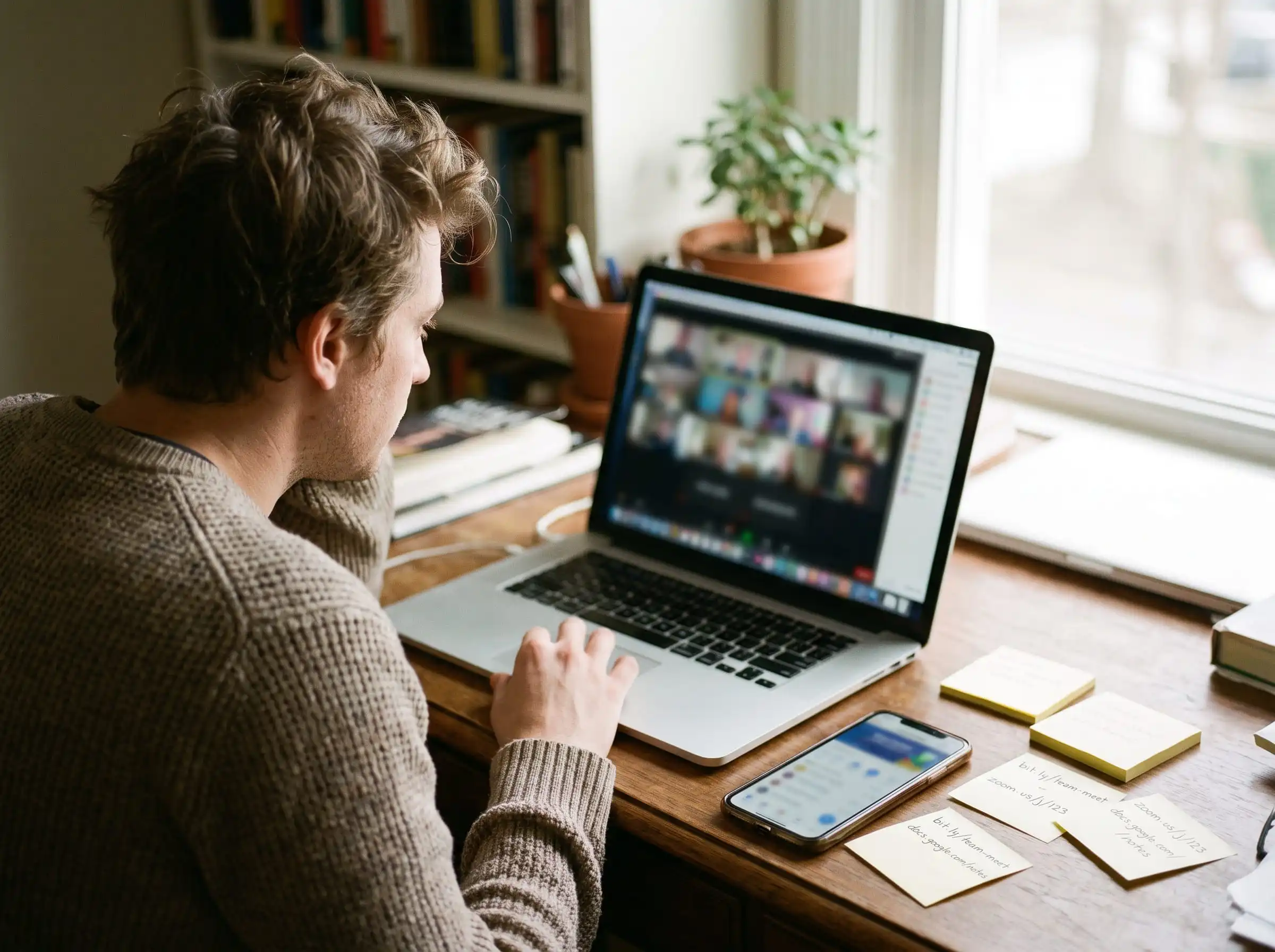 Person working at a desk with a laptop, organizing a batch of Kwai video links before downloading