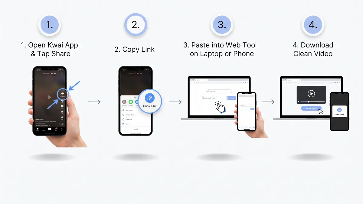 Step by step process to download Kwai videos without watermark using a web tool