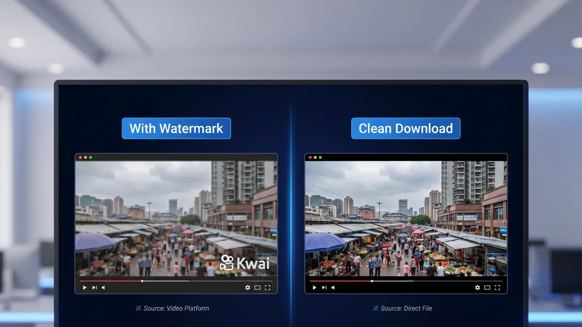 Before and after comparison of Kwai video quality with and without watermark