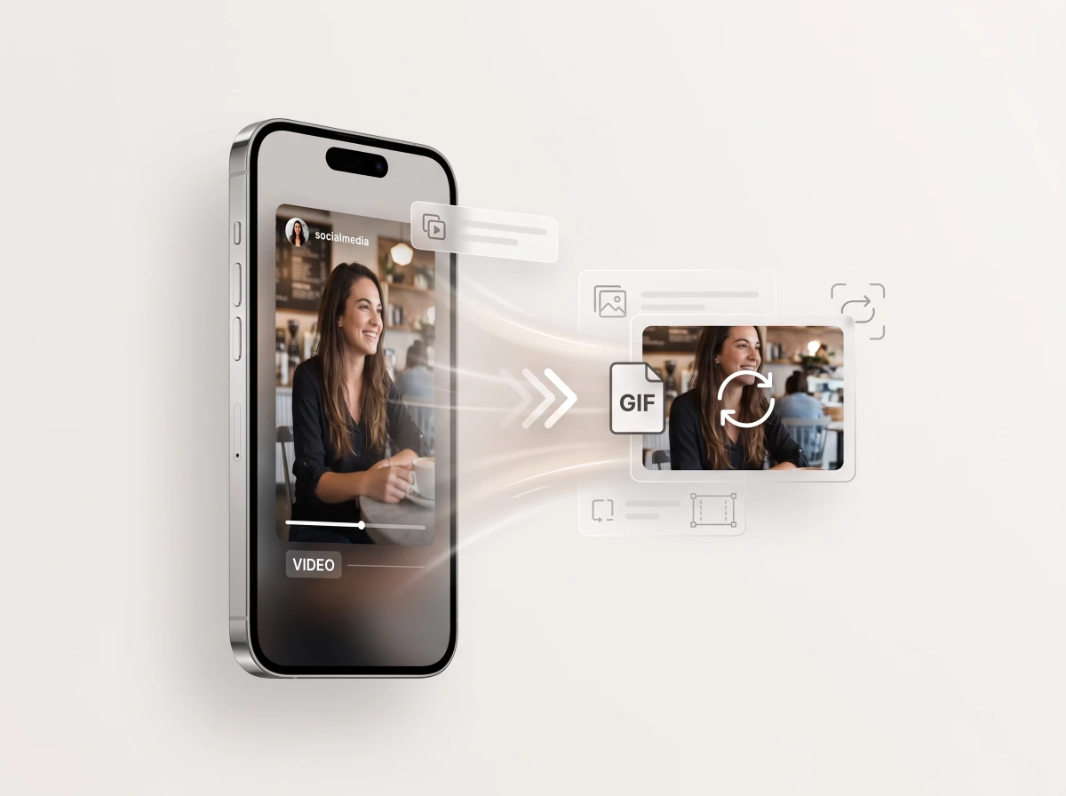 A vertical Kwai video on a smartphone screen transforming into a looping GIF file