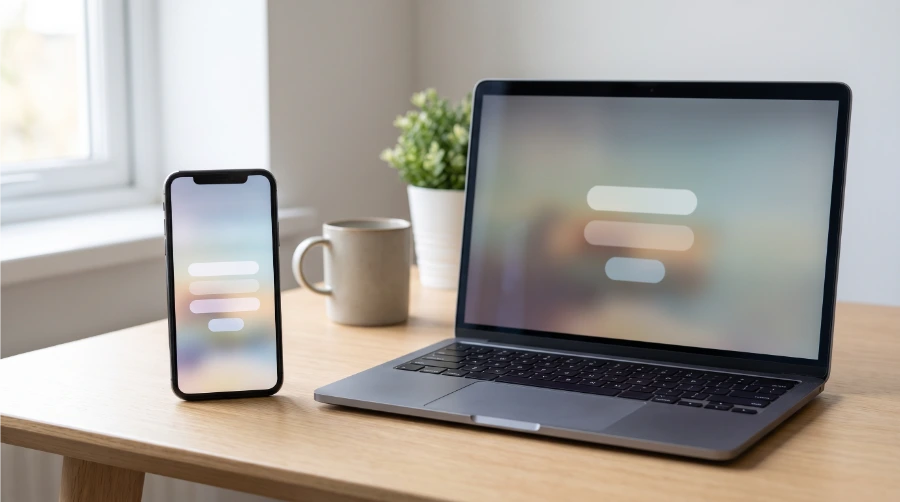 Smartphone and laptop side by side on a desk, representing where and how Kwai videos get downloaded and used