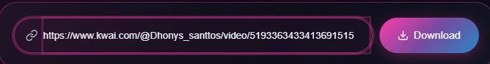 A real Kwai video link pasted into the KwaiSave input box, ready to download